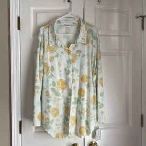Never worn Valentina LulaRoe long sleeve yellow flower pattern button down shirt